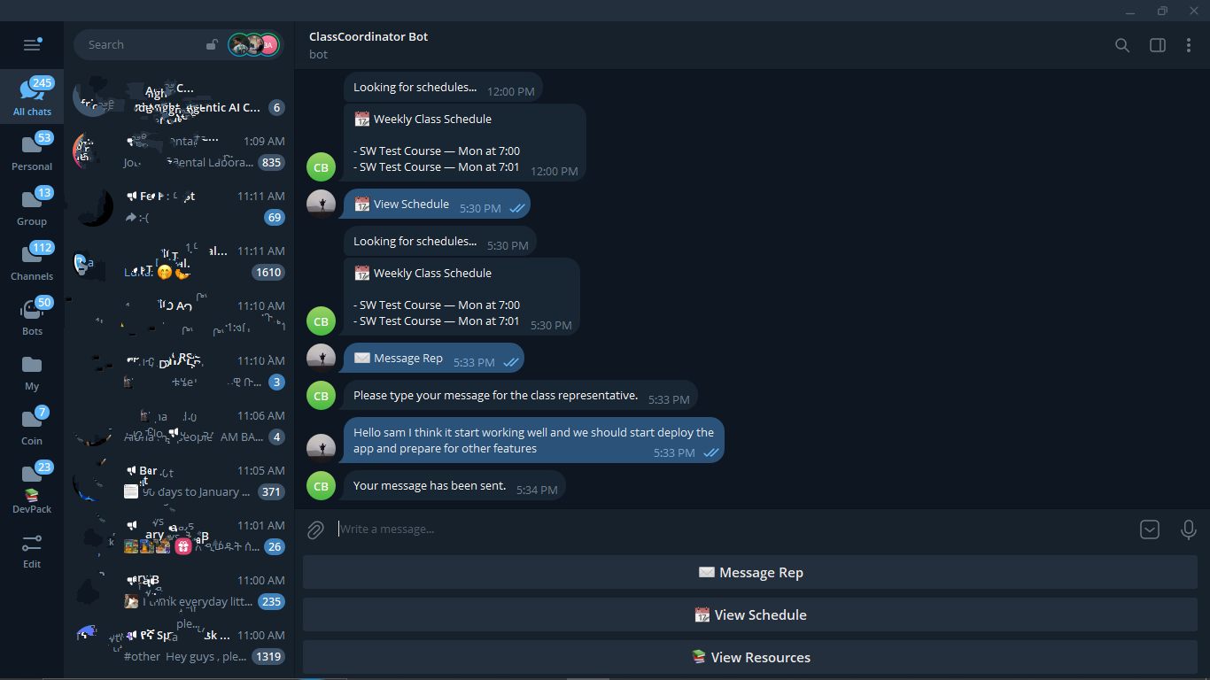 Class Coordinator Bot screenshot